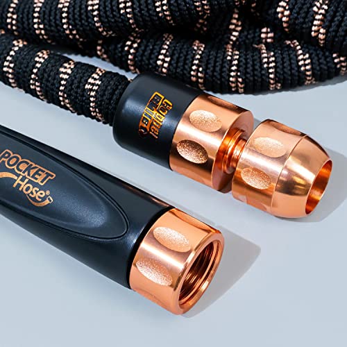 2024 Pocket Hose Copper Bullet AS-SEEN-ON-TV Expands to 25 ft REMOVABLE Turbo Shot Multi-Pattern Nozzle 650psi 3/4 in Solid Copper Anodized Aluminum Fittings Lead-Free Lightweight No-Kink Garden Hose