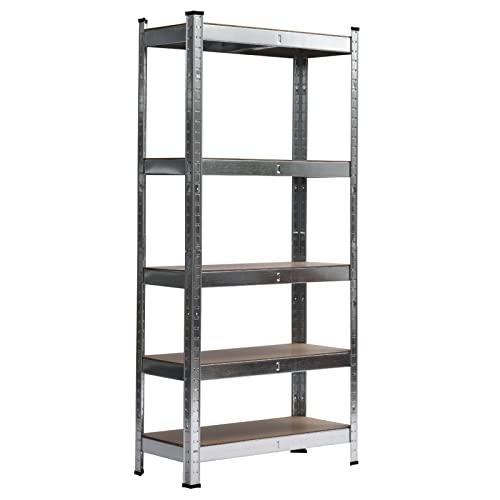 GOODSILO 5 Tier 59 Inch Tall Storage Shelves Heavy Duty Garage Storage Shelving Unit with Adjustable MDF Shelves Galvanized Metal Frame for Warehouse Pantry Kitchen Entryway Grey