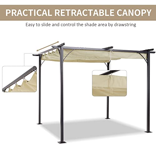 Outsunny 10' x 10' Patio Retractable Pergola Canopy, Backyard Shade Shelter for Deck, Porch Party, Garden, Grill Gazebo, Beige