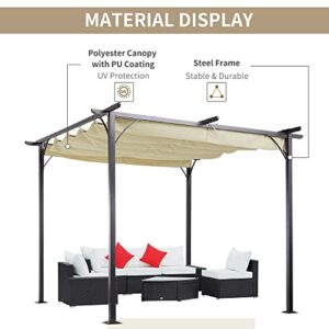 Outsunny 10' x 10' Patio Retractable Pergola Canopy, Backyard Shade Shelter for Deck, Porch Party, Garden, Grill Gazebo, Beige