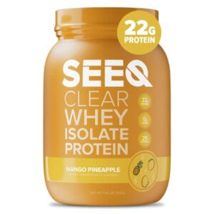 seeq clear whey isolate protein powder, 22g protein, zero lactose, zero sugar for teens, men, and women, healthy juicy protein with 25 servings (mango pineapple)
