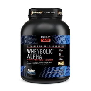 gnc amp wheybolic alpha with myotor protein powder | targeted muscle building and workout support formula with bcaa | 40g protein | 22 servings | classic vanilla