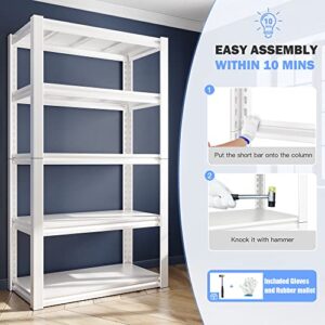 Raybee 72" Garage Shelving Heavy Duty Garage Storage Shelves Load 2000LBS, Adjustable 5-Tier Heavy Duty Shelving, Tall Garage Shelves ＆ All Metal Shelving Utility Shelf, 72" H x31.7 W x16.3 D, White