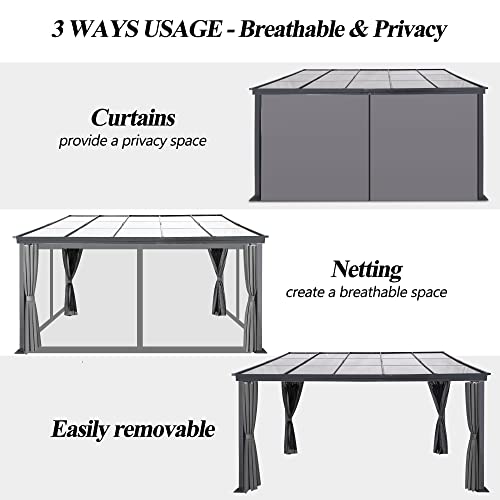 GARTOO 10' x 13' Outdoor Hardtop Gazebo, Wall-Mounted Aluminum Frame Pergola Sunroom with Sloping Polycarbonate Roof & Double Curtains for Garden, Lawn, Outdoor Party, Backyard Deck1