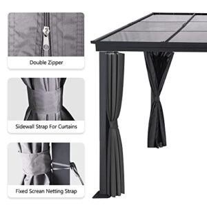 GARTOO 10' x 13' Outdoor Hardtop Gazebo, Wall-Mounted Aluminum Frame Pergola Sunroom with Sloping Polycarbonate Roof & Double Curtains for Garden, Lawn, Outdoor Party, Backyard Deck1