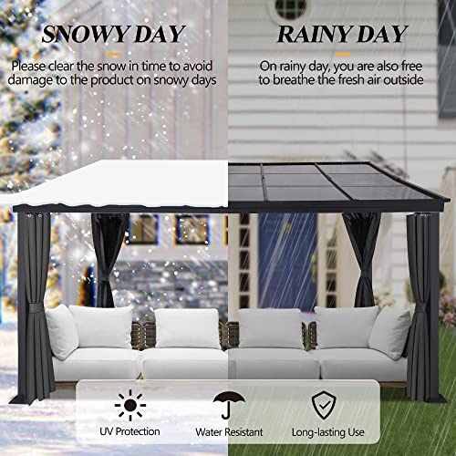 GARTOO 10' x 13' Outdoor Hardtop Gazebo, Wall-Mounted Aluminum Frame Pergola Sunroom with Sloping Polycarbonate Roof & Double Curtains for Garden, Lawn, Outdoor Party, Backyard Deck1