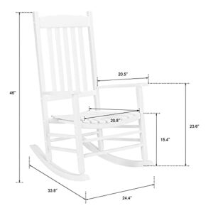 Outvita Outdoor Rocking Chair, Solid Wood High Back Rocker, All Weather Lounge Chair for Porch Patio Fire Pit Garden Backyard Deck Indoor, Wave Shape, White