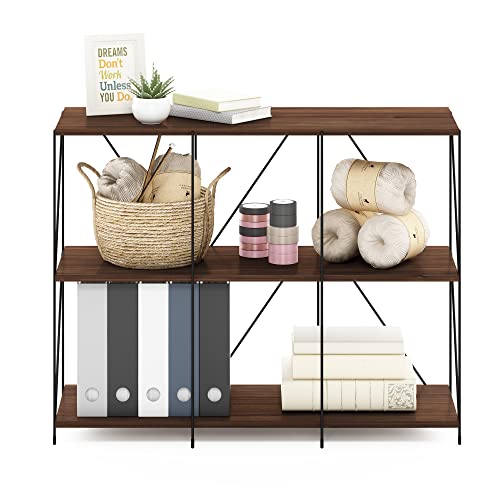 Furinno Besi 3 x 2 Industrial Multipurpose Shelf Display Rack with Metal Frame, Walnut Cove