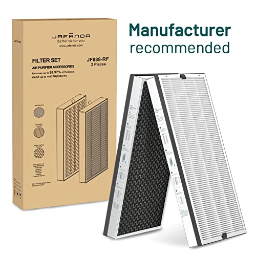 Jafända JF888 Replacement Filter, 2 Pack Original Filters, H13 True HEPA Filter(MERV 17), with 2.12 lb Activated Carbon, Remove Pollen Dust Pet Odor VOCs Allergies Smoke, ideal for households with pets, cooking and smokers.