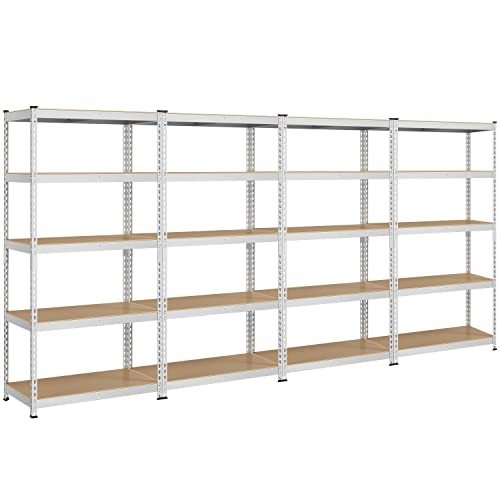 Topeakmart 4PCS 5-Tier Utility Shelves, Metal Storage Shelves Garage Shelving Unit Adjustable Garage Storage Shelves Storage Racks Heavy Duty Shed Shelving- Silver, 35.5 x 17.5 x 72 Inch