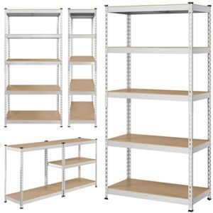 Topeakmart 4PCS 5-Tier Utility Shelves, Metal Storage Shelves Garage Shelving Unit Adjustable Garage Storage Shelves Storage Racks Heavy Duty Shed Shelving- Silver, 35.5 x 17.5 x 72 Inch