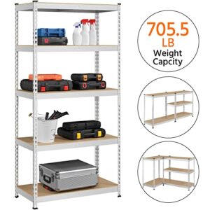 Topeakmart 4PCS 5-Tier Utility Shelves, Metal Storage Shelves Garage Shelving Unit Adjustable Garage Storage Shelves Storage Racks Heavy Duty Shed Shelving- Silver, 35.5 x 17.5 x 72 Inch