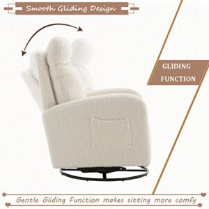 Kurhwyss Swivel Glider Chair for Nursery, Modern Rocker Chair with High Back and Storage Pocket, Upholstered Accent Rocking Chair with Solid Metal Base for Living Room, Bedroom (Cream White Teddy)