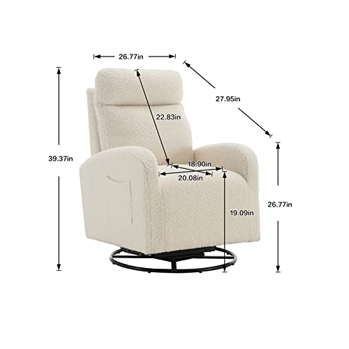 Kurhwyss Swivel Glider Chair for Nursery, Modern Rocker Chair with High Back and Storage Pocket, Upholstered Accent Rocking Chair with Solid Metal Base for Living Room, Bedroom (Cream White Teddy)