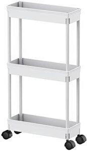 sooyee 3 tier rolling cart with wheels,slim storage cart,narrow storage cabinet,under desk storage,rolling utility cart storage organizer for office bathroom kitchen laundry room narrow places, white