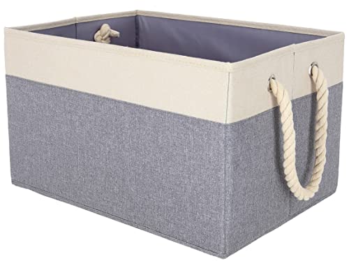 SAM AND MABEL Storage Baskets for Organizing - 16.5"(L) x 11.8"(W) x 9.8"(H) Large Rectangular Storage Bin for Shelves, Fabric Folding Collapsible Organizer for Closet Home Decor (Lite Cream and Gray - Single Pack)