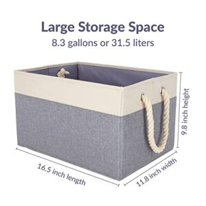 SAM AND MABEL Storage Baskets for Organizing - 16.5"(L) x 11.8"(W) x 9.8"(H) Large Rectangular Storage Bin for Shelves, Fabric Folding Collapsible Organizer for Closet Home Decor (Lite Cream and Gray - Single Pack)