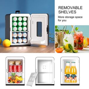 15 Liter/21 Cans Mini Fridge, 110V AC/12V DC Skincare Fridge for Bedroom, Portable Thermoelectric Cooler and Warmer Small Refrigerator for Makeup, Food, Drinks, Office and Car, Transparent Window