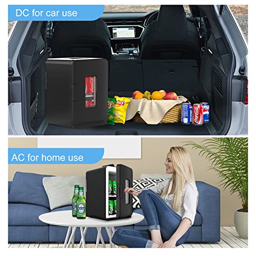 15 Liter/21 Cans Mini Fridge, 110V AC/12V DC Skincare Fridge for Bedroom, Portable Thermoelectric Cooler and Warmer Small Refrigerator for Makeup, Food, Drinks, Office and Car, Transparent Window