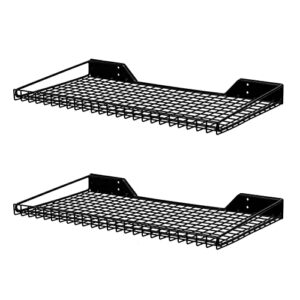 wallmaster heavy duty garage wall shelving 2 pack 23.6"x11.8" metal wire shelves wall mount mesh storage rack for garage, office, basement and kithcen, max load 100 lbs (black)