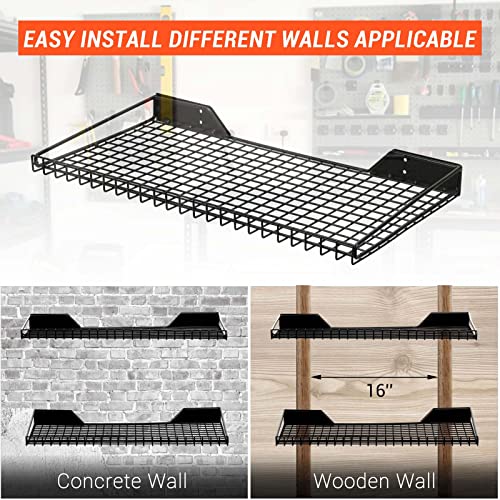 Wallmaster Heavy Duty Garage Wall Shelving 2 Pack 23.6"x11.8" Metal Wire Shelves Wall Mount Mesh Storage Rack for Garage, Office, Basement and Kithcen, max Load 100 lbs (Black)