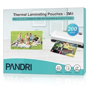 laminating sheets, pandri 200 pack thermal laminator pouches holds 8.5 x 11 inch, 3 mil clear laminator paper 9 x 11.5 inch, letter size