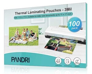 laminating sheets, pandri 100 pack thermal laminating pouches holds 11 x 17 inch, 3 mil plastic laminator paper 11.5 x 17.5 inch, clear round corner