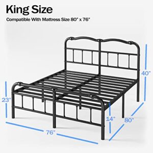 VTWAZAST King Size Bed Frame with Headboard and Footboard,14 Inch High, Maxium 3500lbs Support for Mattress, No Box Spring Needed, Easy Assembly,Non-Slip, Noise-Free, Black