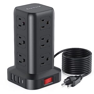 anntane surge protector power strip 10 ft cord, power strip tower with 4 usb ports (1usb c), extension cord with 12 ac multiple outlets, home office supplies desk accessories, dorm room essentials