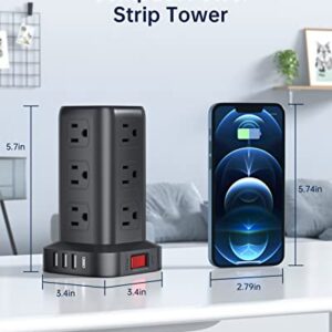 AnnTane Surge Protector Power Strip 10 FT Cord, Power Strip Tower with 4 USB Ports (1USB C), Extension Cord with 12 AC Multiple Outlets, Home Office Supplies Desk Accessories, Dorm Room Essentials