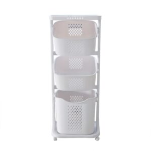 Laundry Basket 3 Layers Free Standing Storage Basket Bathroom Simple Storage Household Kitchen Shelf Fruit Stand Shelf With Wheels