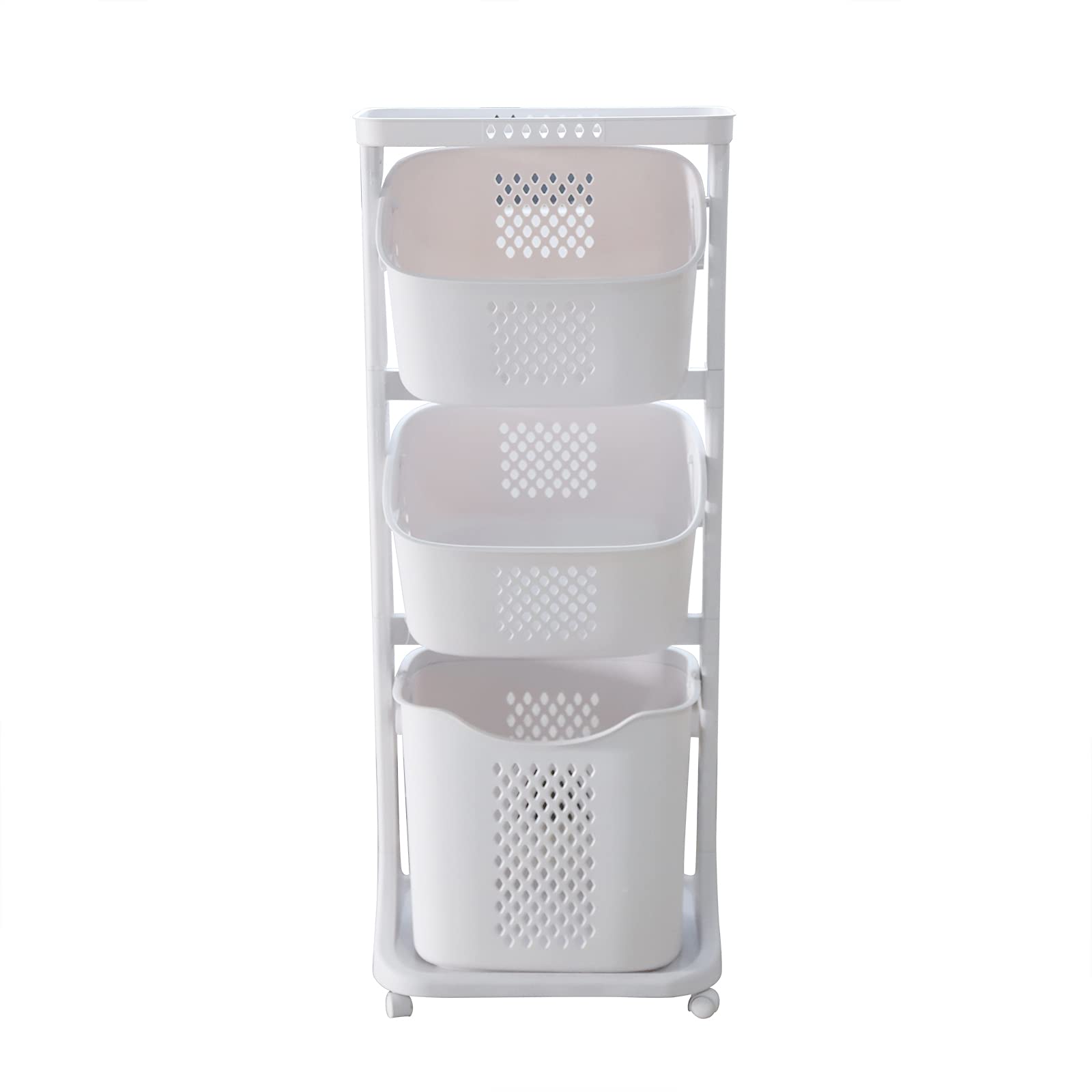 Laundry Basket 3 Layers Free Standing Storage Basket Bathroom Simple Storage Household Kitchen Shelf Fruit Stand Shelf With Wheels