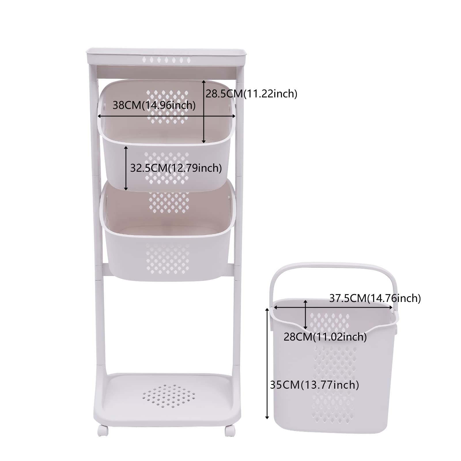 Laundry Basket 3 Layers Free Standing Storage Basket Bathroom Simple Storage Household Kitchen Shelf Fruit Stand Shelf With Wheels