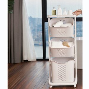 Laundry Basket 3 Layers Free Standing Storage Basket Bathroom Simple Storage Household Kitchen Shelf Fruit Stand Shelf With Wheels