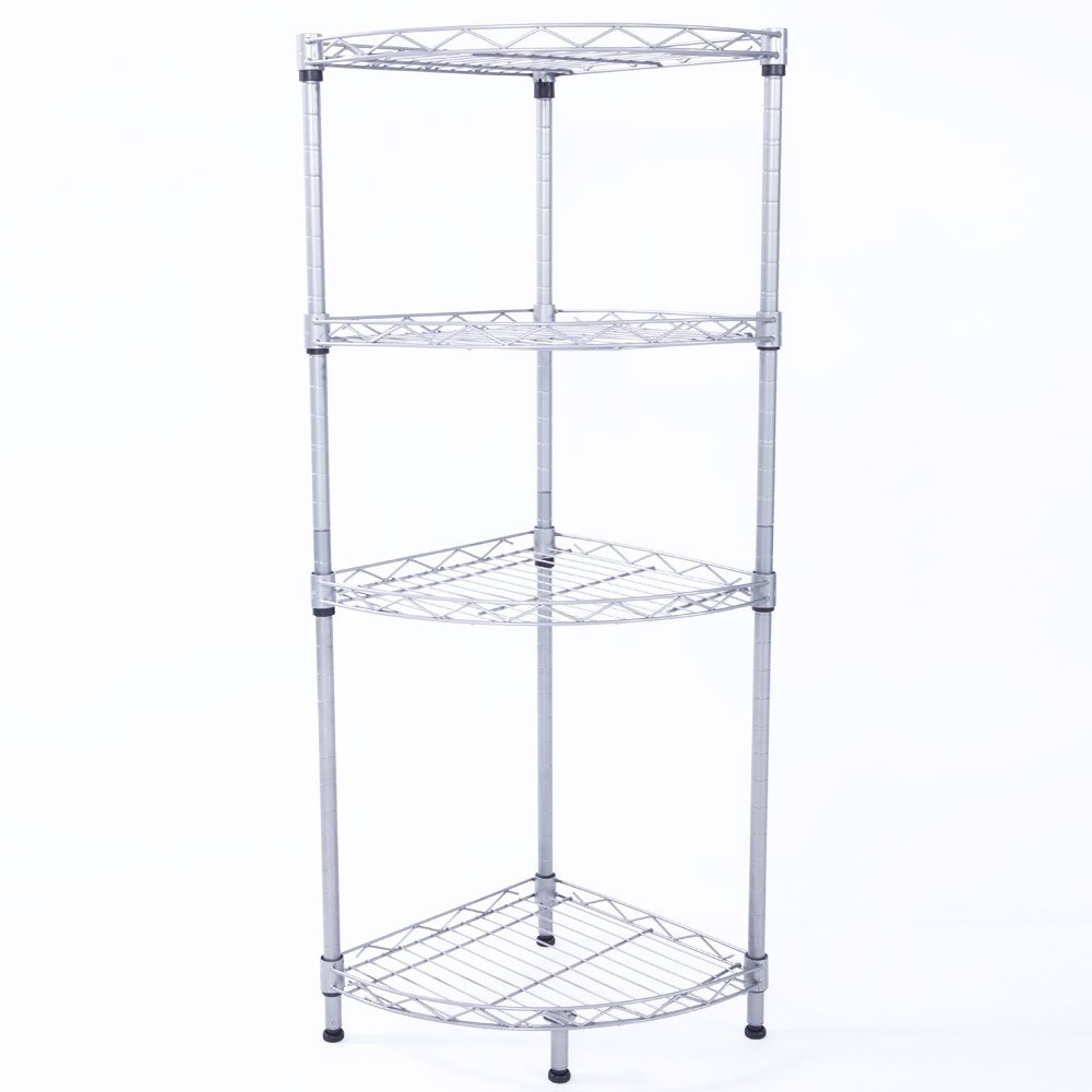 Kcelarec 4 Tier Corner Storage Shelves, Wire Shelving Unit, Metal Shelf, Steel Storage Rack 11.8" L x 11.8" W x 35.4" H for Laundry Bathroom Kitchen Pantry Closet