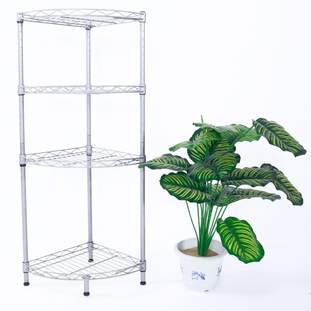 Kcelarec 4 Tier Corner Storage Shelves, Wire Shelving Unit, Metal Shelf, Steel Storage Rack 11.8" L x 11.8" W x 35.4" H for Laundry Bathroom Kitchen Pantry Closet