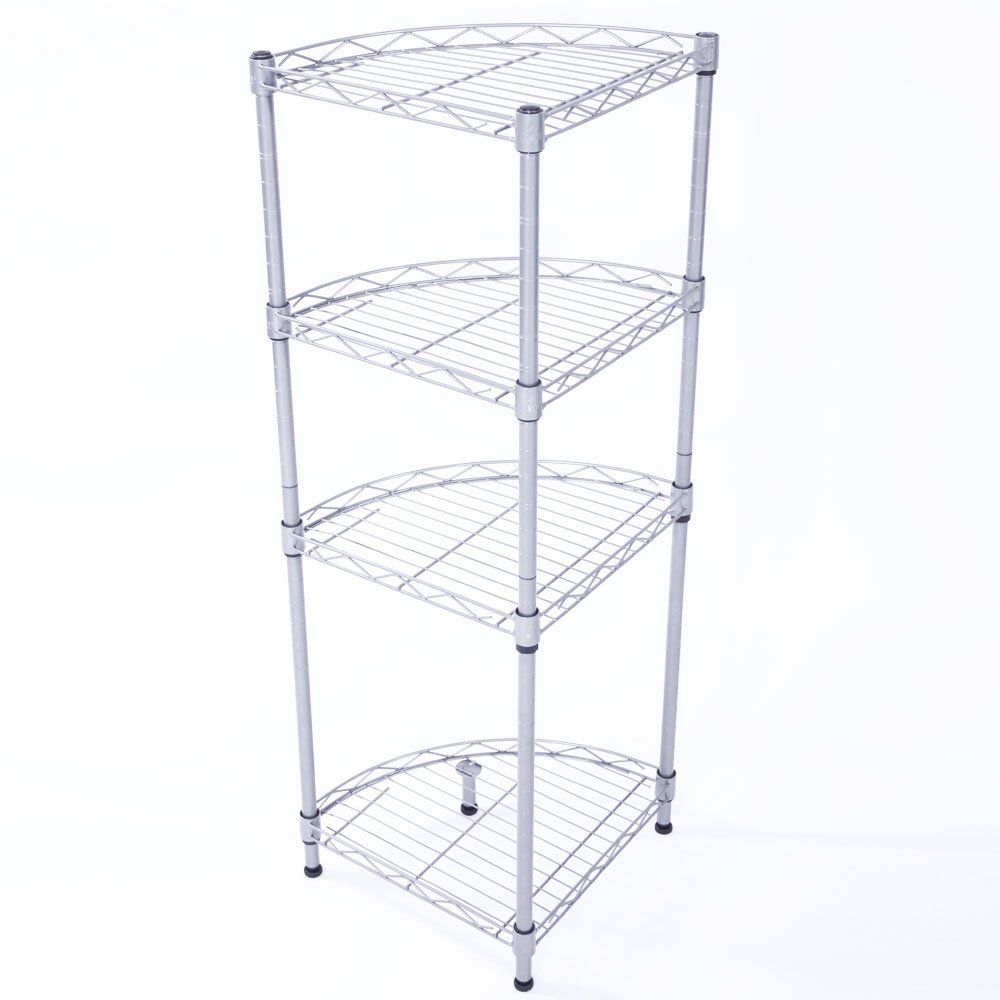 Kcelarec 4 Tier Corner Storage Shelves, Wire Shelving Unit, Metal Shelf, Steel Storage Rack 11.8" L x 11.8" W x 35.4" H for Laundry Bathroom Kitchen Pantry Closet