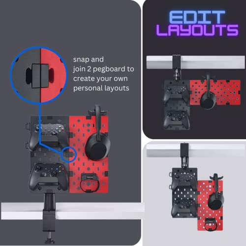 SUPERLIT Clamp-on Desk Pegboard Modular Gaming Accessory Holder for Controllers & Headphones Efficient and Tidy Clamp-On Desk Pegboard Gaming Station Cable Management