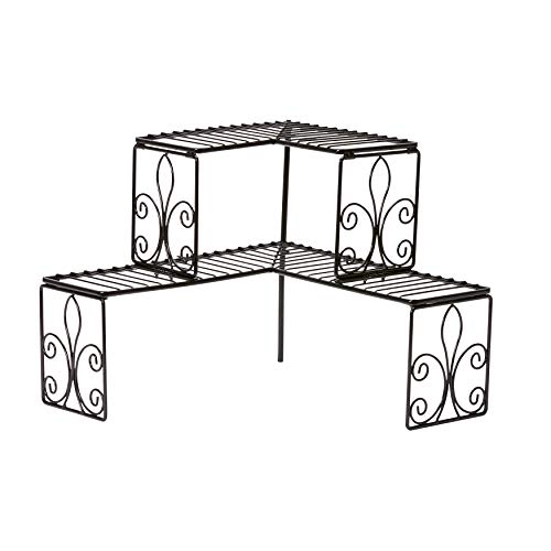 BrylaneHome Scroll 2-Tier Corner Shelf Kitchen Space Saver Organization, White