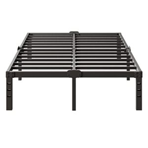 xtfei 18" queen bed frame 3000 lbs heavy duty platform with sturdy and durable metal slats no box spring needed with anti-slip baffle ample storage noise-free black