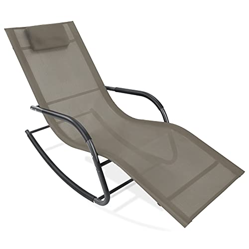 AGESISI Zero Gravity Rocking Chair - Patio Lounge Chair with Detachable Pillow Chaise Lounge Indoor Outdoor Rocking Recliner for Yard Pool Sunbathing Beach Lawn, Beige