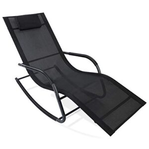 agesisi zero gravity rocking chair - patio lounge chair with detachable pillow chaise lounge indoor outdoor rocking recliner for yard pool sunbathing beach lawn, black