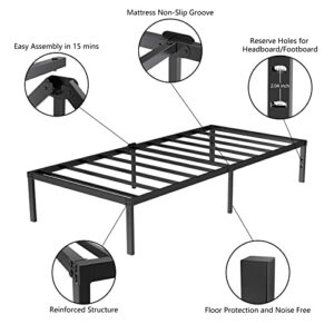 LIJQCI 14 Inch Heavy Duty Twin Bed Frame, Steel Slat Metal Platform Twin Bed with Storage Underneath/No Box Spring Needed/Noise Free/Non-Slip/Easy Assembly