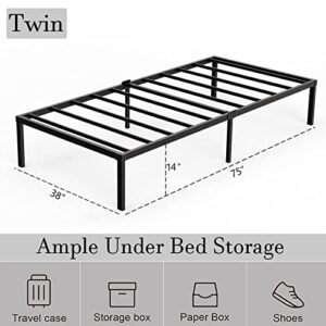 LIJQCI 14 Inch Heavy Duty Twin Bed Frame, Steel Slat Metal Platform Twin Bed with Storage Underneath/No Box Spring Needed/Noise Free/Non-Slip/Easy Assembly