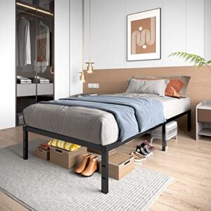 LIJQCI 14 Inch Heavy Duty Twin Bed Frame, Steel Slat Metal Platform Twin Bed with Storage Underneath/No Box Spring Needed/Noise Free/Non-Slip/Easy Assembly