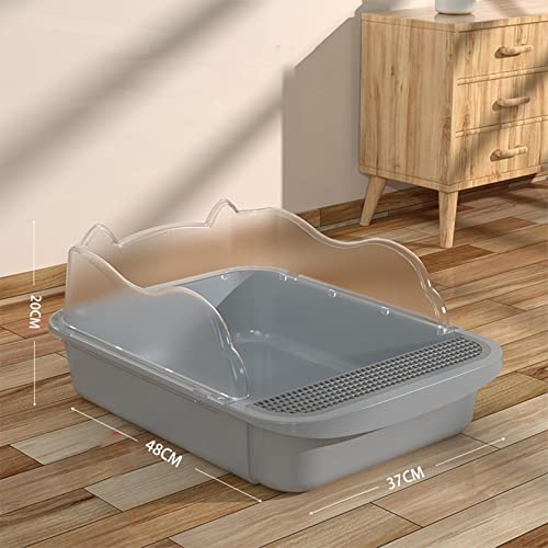 MagiDeal Open Cats Litter Box Deep Toilet Durable Pet Litter Tray for Single & Multi Cat Homes, 48x37x20cm Gray