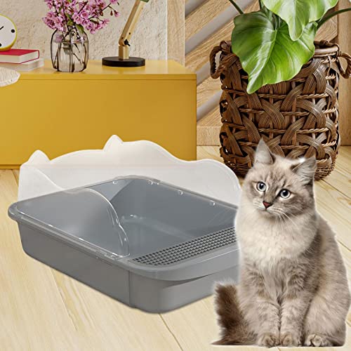 MagiDeal Open Cats Litter Box Deep Toilet Durable Pet Litter Tray for Single & Multi Cat Homes, 48x37x20cm Gray