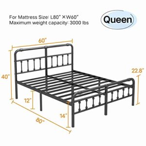 Hearicx Queen Bed Frame with Headboard & Footboard - Easy Assembly Heavy Duty Metal Platform with Premium Steel Slat Support，No Box Spring Needed，Noise-Free，12-Inch Under Bed Storage