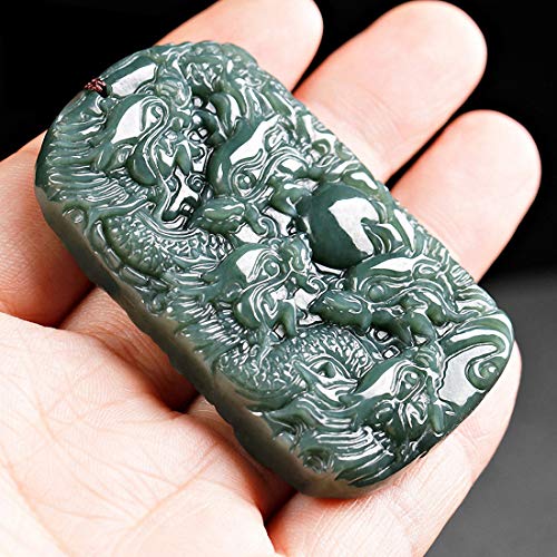 China Natural Hetian Green Jade Nephrite Carved Fengshui Zodiac Dragon Beast Pendant Amulet