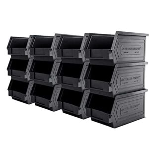 efficient and durable black stackable plastic storage bins - pack of 12 (9 x 6 x 5 inches) for easy access organization, wall mount or freestanding, ideal for warehouse, workshop, and home storage solutions
